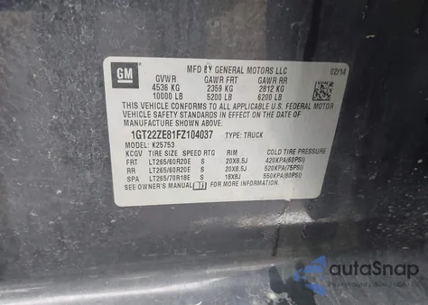 2015 GMC Sierra 2500Hd Slt из США, поврежденный, VIN 1GT22ZE81FZ104037